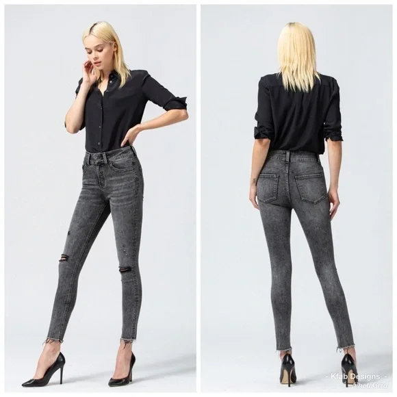 LAST PAIR! VERVET High Waisted Black Acid Wash Skinny Jeans!
